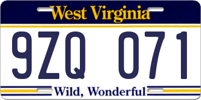 WV license plate 9ZQ071
