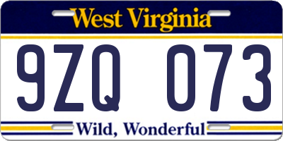 WV license plate 9ZQ073