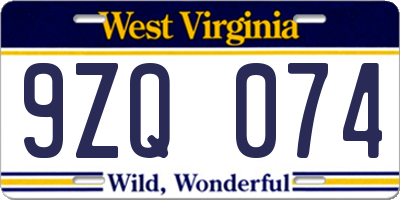 WV license plate 9ZQ074