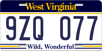 WV license plate 9ZQ077