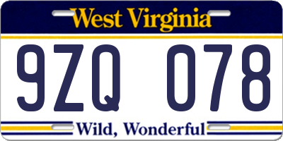 WV license plate 9ZQ078
