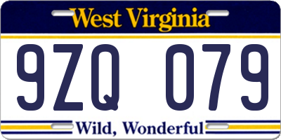 WV license plate 9ZQ079