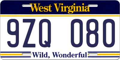 WV license plate 9ZQ080