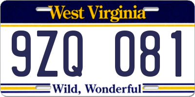 WV license plate 9ZQ081