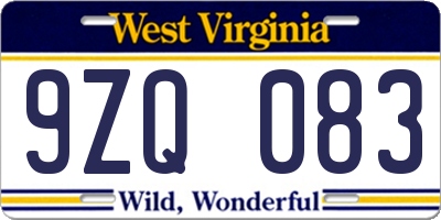 WV license plate 9ZQ083