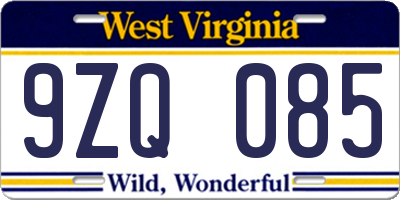 WV license plate 9ZQ085