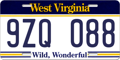 WV license plate 9ZQ088
