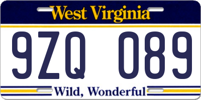 WV license plate 9ZQ089