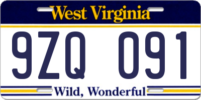 WV license plate 9ZQ091
