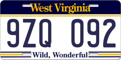 WV license plate 9ZQ092