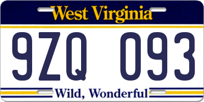 WV license plate 9ZQ093