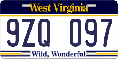WV license plate 9ZQ097