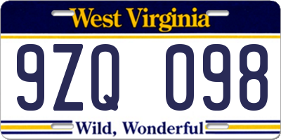 WV license plate 9ZQ098