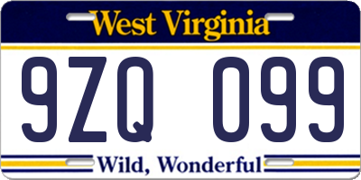 WV license plate 9ZQ099