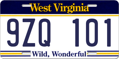 WV license plate 9ZQ101