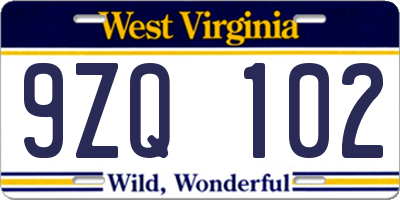 WV license plate 9ZQ102