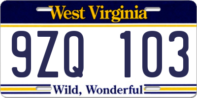 WV license plate 9ZQ103