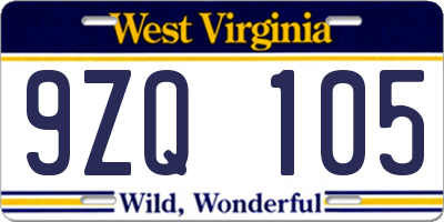 WV license plate 9ZQ105