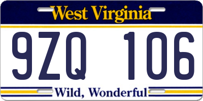 WV license plate 9ZQ106