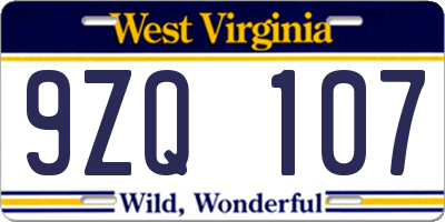 WV license plate 9ZQ107