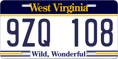 WV license plate 9ZQ108