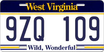 WV license plate 9ZQ109