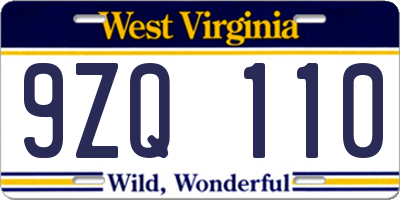 WV license plate 9ZQ110