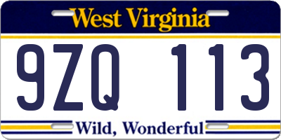 WV license plate 9ZQ113