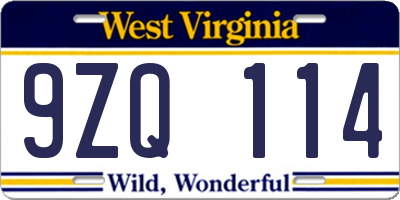 WV license plate 9ZQ114