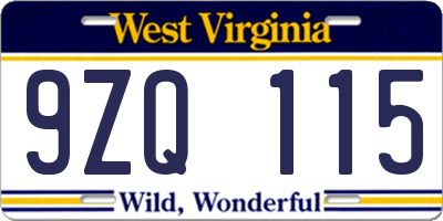 WV license plate 9ZQ115