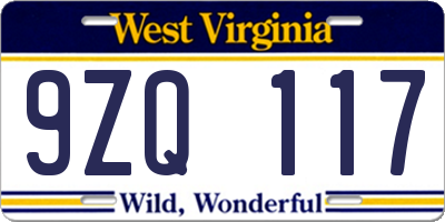WV license plate 9ZQ117
