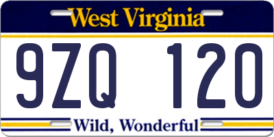WV license plate 9ZQ120