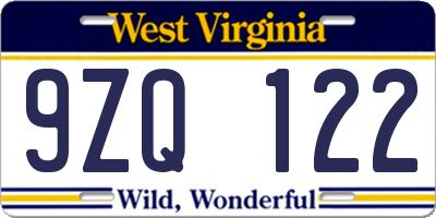 WV license plate 9ZQ122