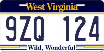 WV license plate 9ZQ124