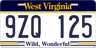 WV license plate 9ZQ125
