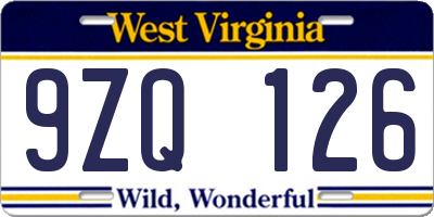 WV license plate 9ZQ126