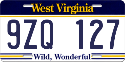 WV license plate 9ZQ127