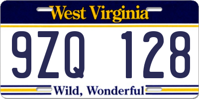 WV license plate 9ZQ128