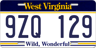 WV license plate 9ZQ129