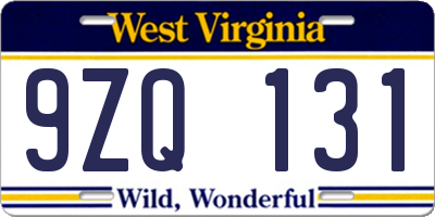 WV license plate 9ZQ131