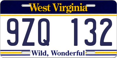 WV license plate 9ZQ132