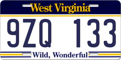WV license plate 9ZQ133