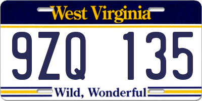 WV license plate 9ZQ135