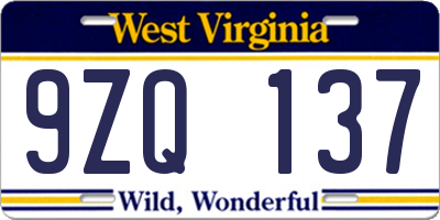 WV license plate 9ZQ137