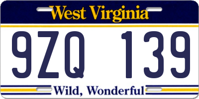 WV license plate 9ZQ139