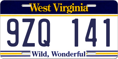 WV license plate 9ZQ141