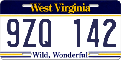 WV license plate 9ZQ142