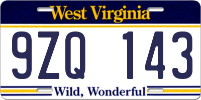 WV license plate 9ZQ143