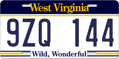WV license plate 9ZQ144