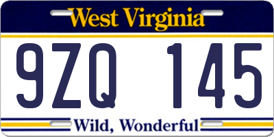 WV license plate 9ZQ145